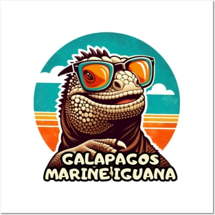 Funny Galapagos lizard enjoying summer retro vintage Posters and Art